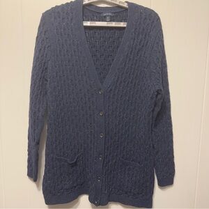 Lands' End Dark Blue Knit cardigan Sweater w/metallic thread XL